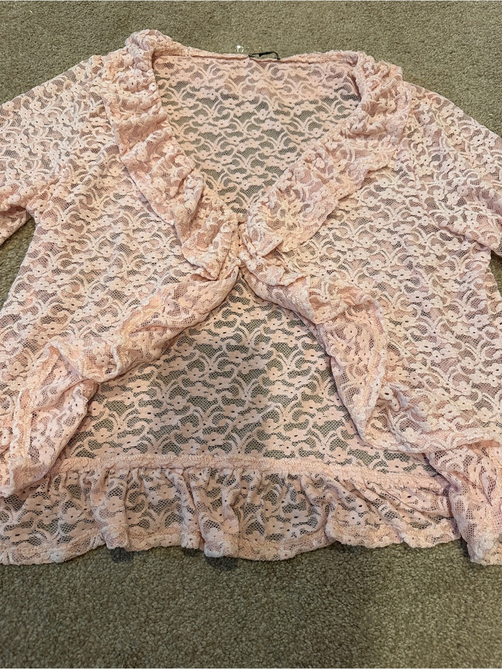 Chic Pink Lace Ruffle Crop Blouse - Picture 3 of 7